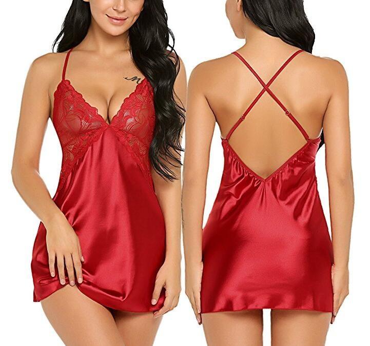 SWMW Sexy Lingerie V Neck Satin Sleepwear