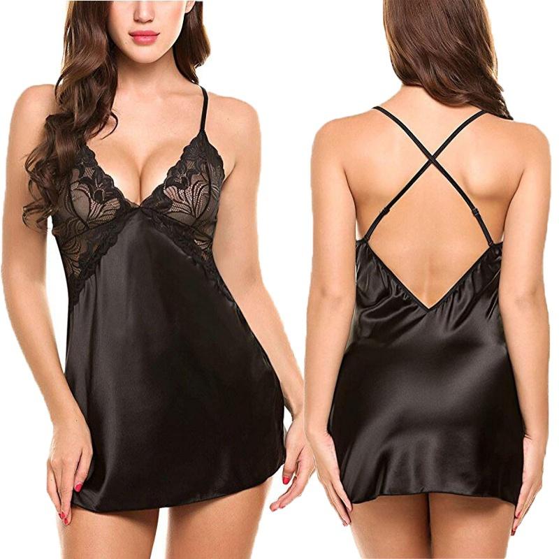 SWMW Sexy Lingerie V Neck Satin Sleepwear